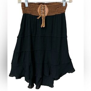 By & By High-Low Belted Skirt. Black and brown lace up. Size XS.